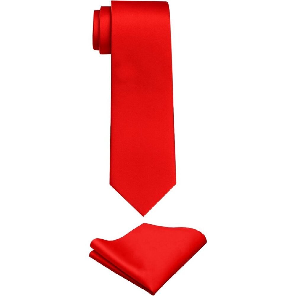 Men's Red Solid Color Imported Formal Neck Ties And Pocket Square Sets